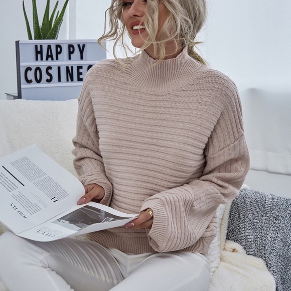 mock neck fall ribbed knit sweater top blush - Picture 4 of 6